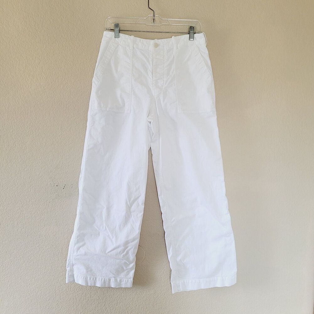 Nili Lotan Pants Issue 2609988 Womens Size 6 White Twill Wide Leg Button Fly